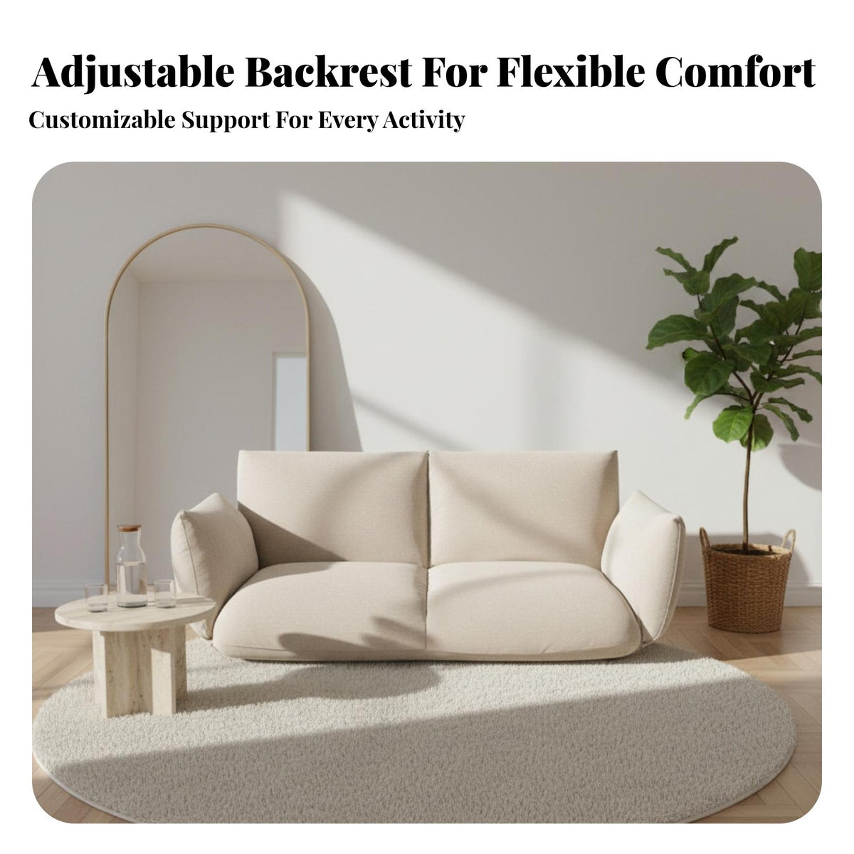 Minimalist Aesthetic Adjustable Floor Lounger Low-Profile Design Adjustable Padded Recliner Soft Padding Lounge Sofa Sturdy Frame for Small Space Dwellers, Readers, Students, Reading Nook, Living Room, Bedroom, Apartment
