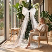 Flowing Diaphanous Bow with Drapes Oversized Christmas Tree Bow Large Decoration Elegant for Wedding, Party Backdrop