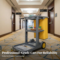 Large Capacity Multi-Purpose Cleaning Trolley Heavy Duty Housekeeping Cart Long-Lasting Commercial Cleaning Trolley Multiple Storage Shelves for Janitors, Property Management Personnel, Airports, Offices, Office Buildings
