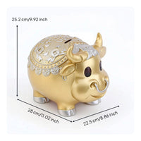 Bull Piggy Bank Gold-Toned Bull Savings Bank Embossed Saving Box for Collectors, Kids