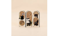 Cat-Themed Three-Panel Screen Compact Foldable Screen with Hinges Textured Ornament Short for Shelf