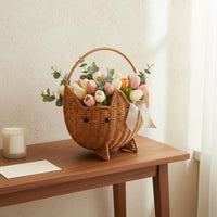 Multi-Use Feline-Shaped Wicker Basket Decorative Feline Face Hand Basket Handles Soft and Structured for Flower Arrangement, Gift Giving, Table Display