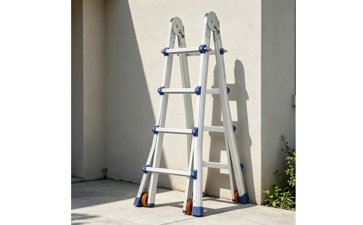 Folding Aluminum Ladder with Safety Lock Stable A-Shaped Ladder Heavy Duty Versatile for Homeowners, Handymen, Painters, Home Repairs, Construction Sites, Garage
