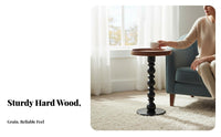 Round Pedestal Side Table Sturdy Wood Pedestal Side Table Vintage Home Styling Furnishing for Apartment Dwellers, Students, Living Room, Bedroom