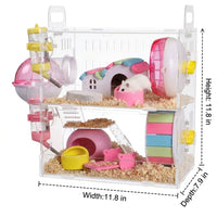 Transparent Hamster Cage, Double Layer Hamster Cage, Acrylic Hamster Cage Starter Kit for Syrian or Dwarf Hamster, Complete Set with Water Bottle