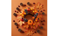 Fall Candle Circle with Maple Leaves Artificial Candle Circle with Pumpkins Harvest-Season Mini Autumn Wreath Indoor for Thanksgiving Tables, Mantel Displays
