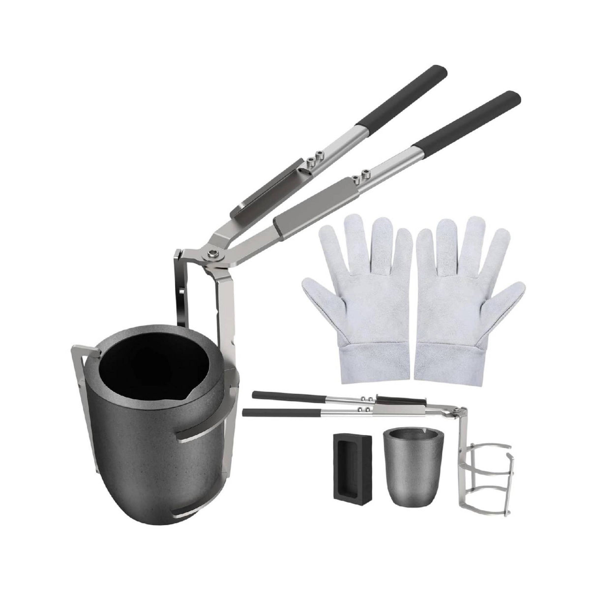 Crucible Tongs Kit Long Handled Crucible Tongs with Gloves Anti-Slip Metal Refining Casting Tool for Blacksmiths, Foundry