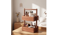Space-Saving Wooden Desktop Organizer Multifunctional Desktop Shelf with Two Tiers Organized Tabletop Storage Rack Stable for Vanity, Bedroom