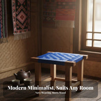 Handmade Woven square-top Stool Sturdy and long-lasting Square Wooden Stool sturdy Wood Construction Small Seat Ethnic and design for Restaurant Owners, Apartment Dwellers, Teahouse, Kitchen, Living Room, Entryway