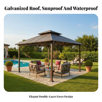 Galvanized Steel Roof Gazebo Waterproof Rigid Top Gazebo Weather-Resistant Galvanized Steel Canopy for Homeowners, Families, Backyard, Deck, Poolside