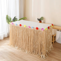 Hawaiian Table Skirt with Flowers Luau-Style Fringe Table Skirt Eye-Catching Decorations Lightweight for Beach Parties, Cake Tables