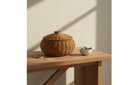 Decorative Imitation Rattan Pumpkin Basket Rustic Charm Woven Storage Basket with Lid Handwoven for Living Room, Coffee Table, Kitchen