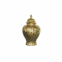 Perforated Lattice Jar Glazed Finish Baroque Ceramic Jar Fitted Lid for Entryway