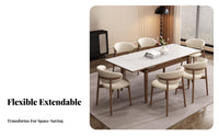 Walnut Color Extendable Rectangular Table Sintered Stone Top Extendable Table Adjustable Length Household Furniture sturdy Wood Frame for Small Apartment Residents, Entertainers, Dining Room, Kitchen, Family Gatherings, Dinner Parties