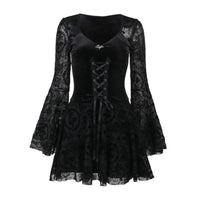 Vintage Inspired Black Bell Sleeve Dress Heart-Shaped Neckline Gothic Mini Dress women's Apparel for Young Adults, Teen Girls, Cosplayers, Halloween Party, Parties, Themed Events, Night Out