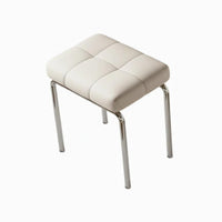 French & design Cross-Legged paddinged Bench Modern Minimalist Vanity Seat Luxury Design Upholstered Stool Polished Metal Frame for Interior Decorators, Adults, homeowners, Makeup Area, dressing area, full-length Closet, Entryway