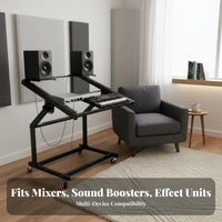 Anti-Slip Design 9U Mixer Rack Stand With Wheels 9U Rolling Rack Stand Heavy Duty Metal Construction Mobile Audio Workstation Ventilated Frame for DJs, Music Producers, Musicians, Live Performance, Stage