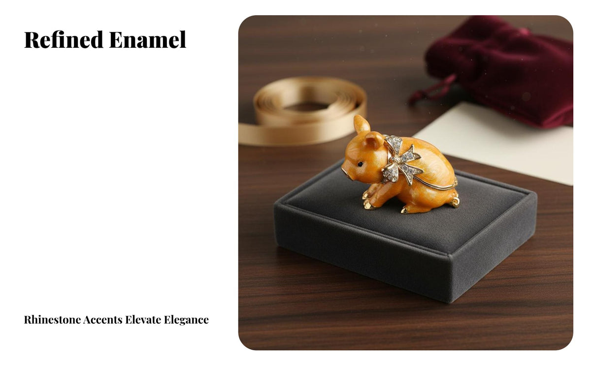 Pig Jewelry Box Decorative Ornament Astrological Pig Storage Box Crystal Accented Hinged Piglet Jewelry Holder for Collectors, Women