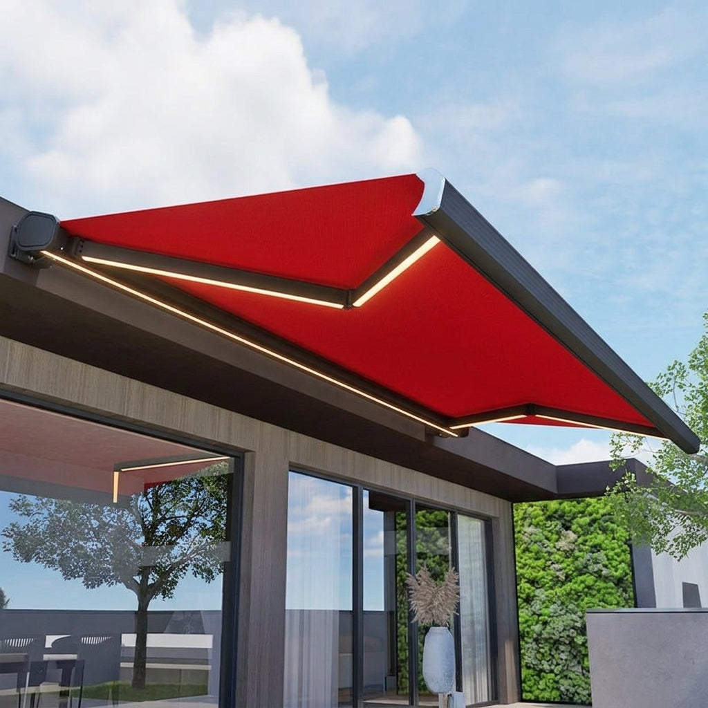 Electric Awning, 5m, Red & White Stripes, Sun Shade, Outdoor, For Balcony & Terrace, Aluminum Alloy, Automatic Retractable
