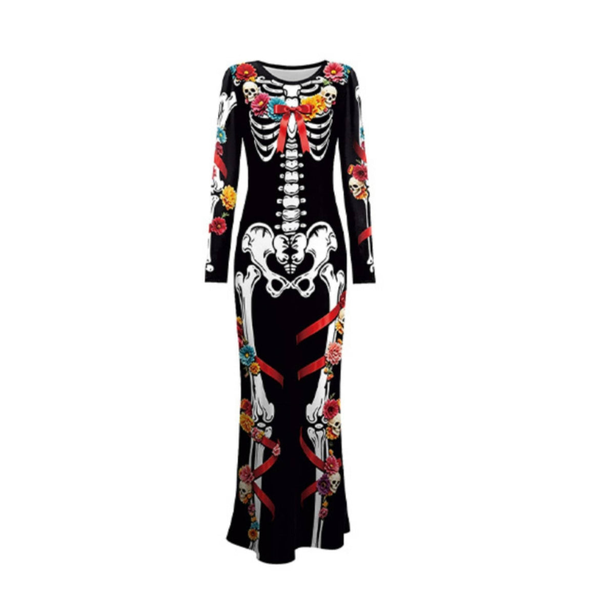 Skeleton Print Dress Fitted Apparel Dramatic for Costume Parties, Women