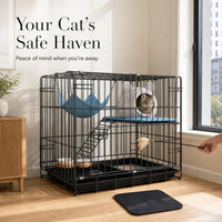 Large Indoor Cat Cage with Litter Box, Multi-Tier Cat Villa with Free Space