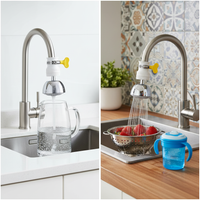 Lotus Shower Faucet Water Filter with Splash Guard and Rotatable Extension for Kitchen