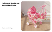 Realistic Design Doll Stroller Child Safe Foldable Doll Stroller Lightweight Toy Pram Long-Lasting Construction for Girls, Toddlers