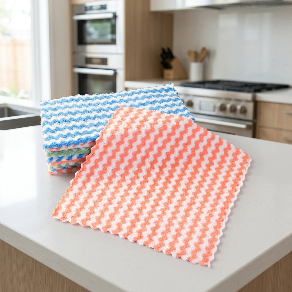 Electrostatic Microfibre Cloth and Wave Pattern Dish Cloths, Thickened Reusable Microfibre for Pots and Pans