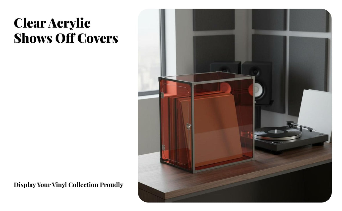 LP Album Storage Box Minimalist Design Vinyl Record Storage Box Dustproof Acrylic LP Display Case for Audiophiles, Desktop, Bookshelf