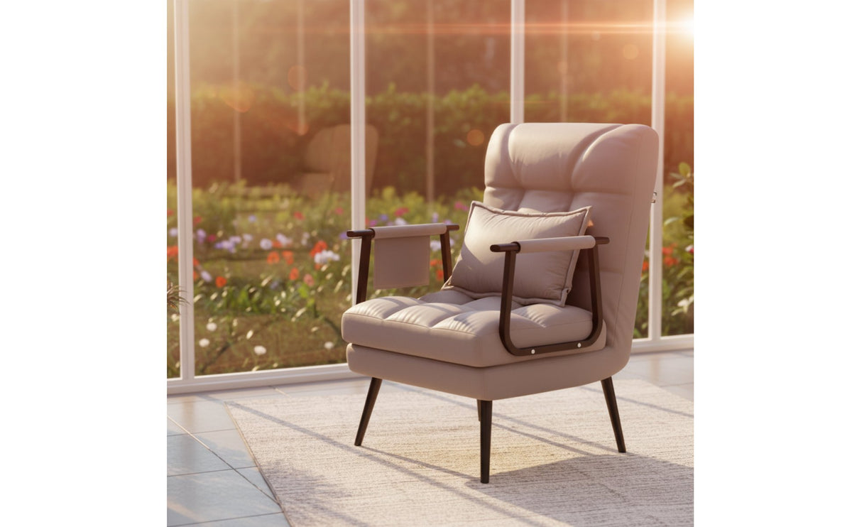 Space Saving Convertible Chair Bed Side Storage Pocket Single Person Sofa Bed Soft Cushioning Adjustable Recliner Chair for Office, Living Room, Bedroom, Balcony