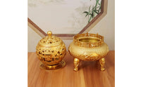 Brass Incense Burner Decorative Incense Burner with Lid Embossed Vessel for Tea Room