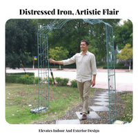 Distressed Finish Wedding Arch Freestanding Design Metal Garden Arch Weatherproof Wrought Iron Archway Heavy-Duty for Gardeners, DIY Enthusiasts, Homeowners, Backyard, Patio, Pathway, Party Venue