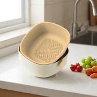 Pasta Strainer with Bowl, Rectangular Strainer Bowl Set 26x23.5x11.6cm, Double-layer Fruit Vegetable Strainer for Washing and Draining