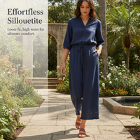 Women's Tencel Linen Cotton Blend Wide-Leg Pants with Ruffle Trim
