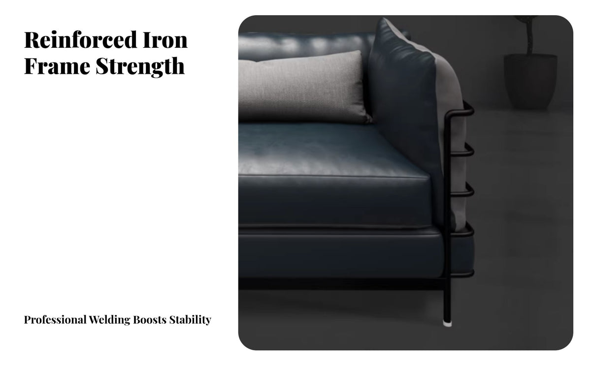 3 Pieces Wrought Iron Frame Urban Sofa and Table Group Vintage Look Reception Seating Upholstered Cushions Lounge Set Sturdy Construction for Business Owners, Interior Designers, Office Managers, Waiting Room
