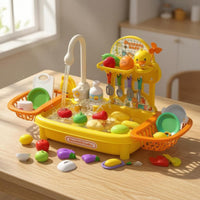 Standing Faucet Running Water Sink Toy Duck Themed Toy Kitchen Sink Detachable Legs Dishwashing Set Yellow