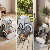 Ventilated Mesh Pet Playpen with Tunnel Portable Cat Tent with Tunnel Lightweight Foldable Dog Playpen Breathable for Cats, Travel