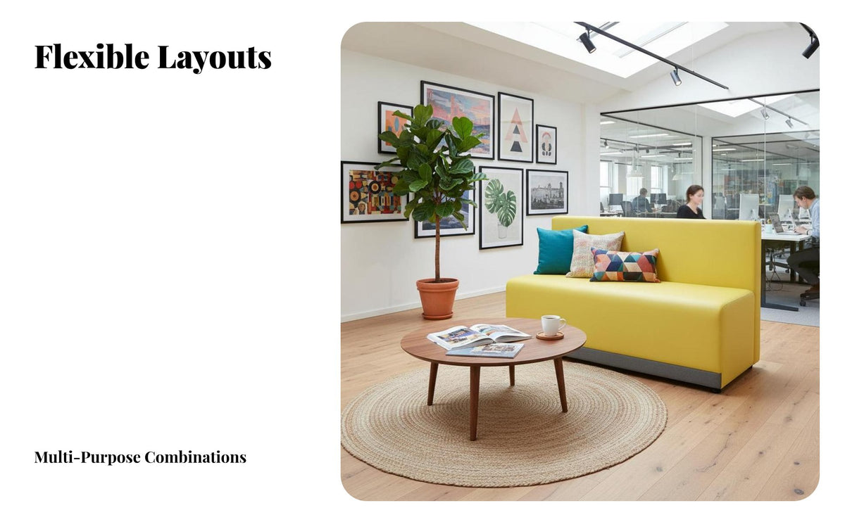 Curved Sectional Sofa and Table Set Irregular Shape Reception Seating unrestricted Combination Commercial Furniture for Homeowners, Waiting Room, Public Space
