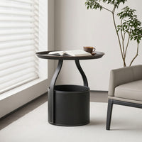 Side Table with Storage Round Side Table Leather Nightstand for Living Room, Bedroom