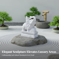 2 Pieces White Marble Elephant Statue Securing Symbol Feng Shui Elephant Pair Traditional Design House Decoration for Housewarming, Tabletop Display