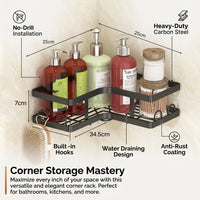 Wall Mounted Storage Rack, No Drill Organizer Set with Toothbrush Holder, 5-Pack Rustproof Carbon Steel Kitchen Organizers and for Homeowners