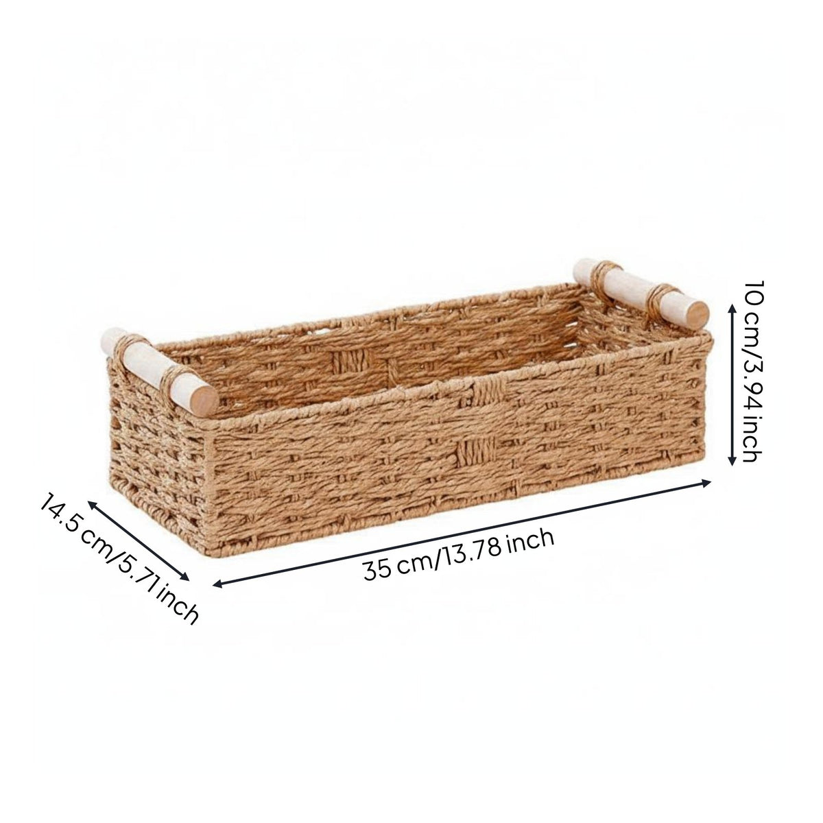 Natural Rope Basket Wooden Handles Rectangular Rope Basket Rustic for Vanity