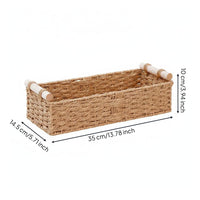 Natural Rope Basket Wooden Handles Rectangular Rope Basket Rustic for Vanity