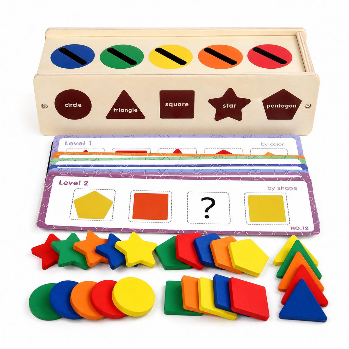 Geometric Shapes Educational Shape Sorting Box Natural Finish Wooden Shape Sorter Tabletop Color Sorting Toy Educational for Children