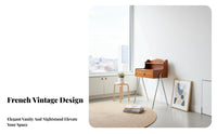 Vintage Design Vanity Table with Drawers Middle-Century Modern Wooden Console with Hutch Space-Saving Makeup Desk Compact Design for Small Apartment Dwellers, Women, Teen Girls, Dressing Room, Walk-in Closet