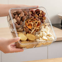 Lightweight Divided Storage Box with Lid Travel-Friendly Compartment Organizer with Handle Reusable Snack Container with Handle Multi-Purpose for Pantry, Refrigerator, Countertop