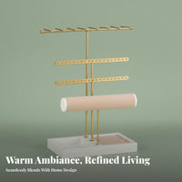 Necklace and Earring Holder Space-Saving Design Multi-Tier Jewelry Display Rack Sturdy & Stable Multi-Tier Jewelry Rack with Wood Tray for Dresser Top