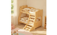 Doll Bed with Stairs Rounded Corners Dollhouse Bunk Bed Furniture for Young Children, Pretend Play
