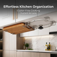 Stainless Steel No Drill Kitchen Organizer for Pot Lids and Cutting Boards, Wall Mounted Pot Lid and Cutting Board Holder