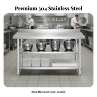 Stainless Steel Work Table Sturdy Commercial Kitchen Prep Table Easy to Clean Heavy Duty Food Prep Station for Chefs, Home Cooks, Bar, Pantry, Garage